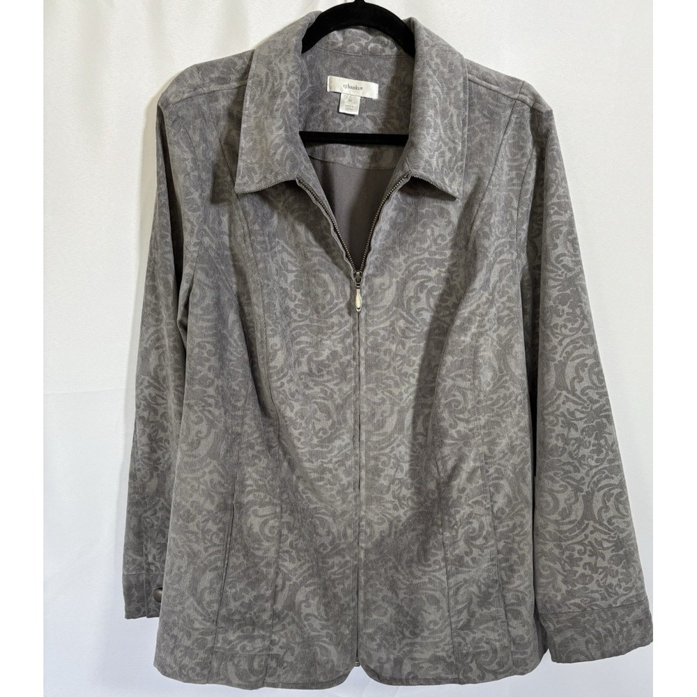 CJ Banks 2X‎ Jacket full zip Long Sleeve Corduroy gray textured pattern